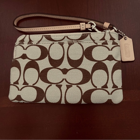 Coach Signature Beige and Brown Wristlet - Picture 4 of 6